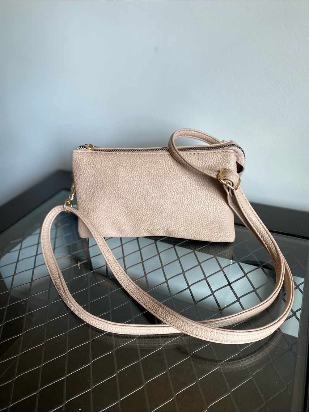 Pebbled Leather Crossbody Bag in Blush Pink